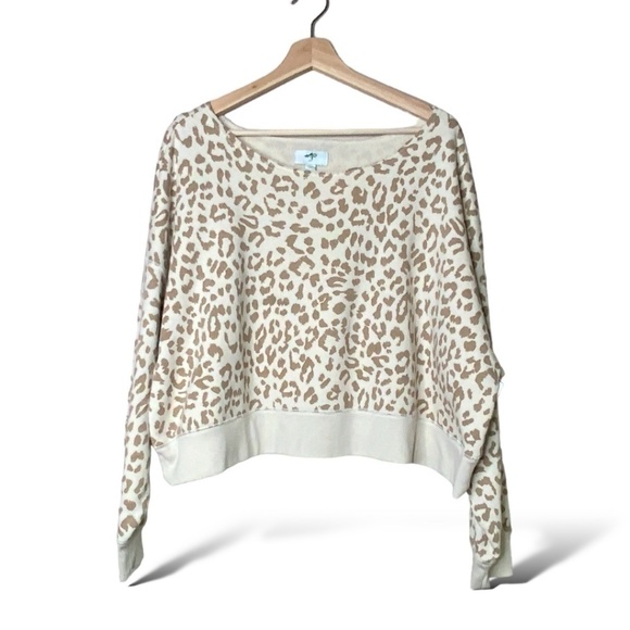 Aerie Cotton Blend Cheetah Print Cropped Sweatshirt Boat Neck Oversize US S - Picture 3 of 10